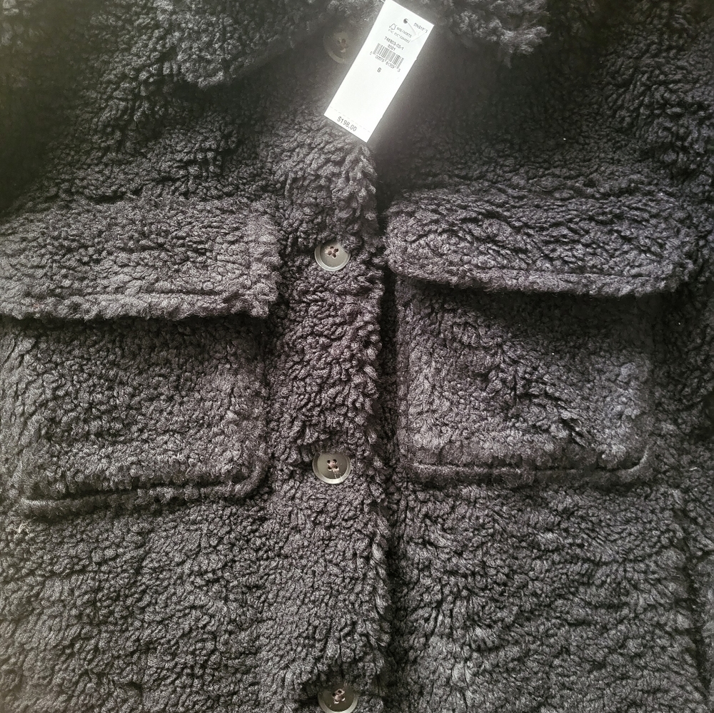 💥final Price | New | Banana Republic | Cropped Sherpa Trucker Jacket | Black - Picture 6 of 6